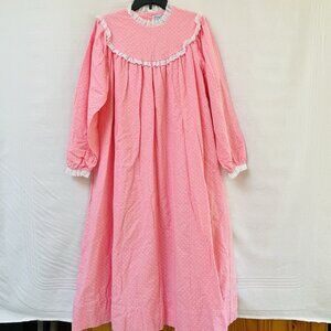 Lanz Of Salzburg Night Gown Pink Sheep Flannel Maxi Lace Cottagecore Milkmaid M